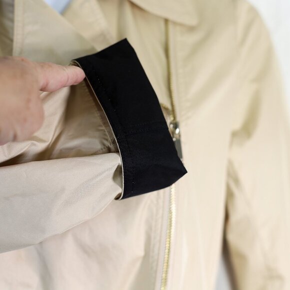Nine West Size L Beige belted zip front collared contrast sleeves rain jacket - Picture 10 of 16